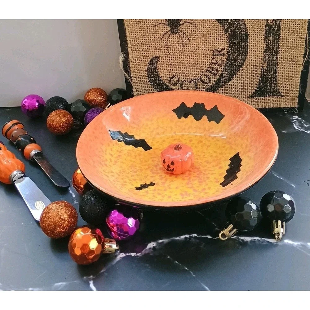 New Halloween Bowl With 2 Spreaders Black‎ Orange Pumpkin Target